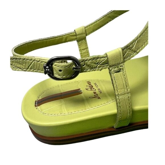 Sam Edelman Womens Kiwi Green Naomi Leather T Strap Flat Sandals Sz 7.5 M New - Picture 4 of 13
